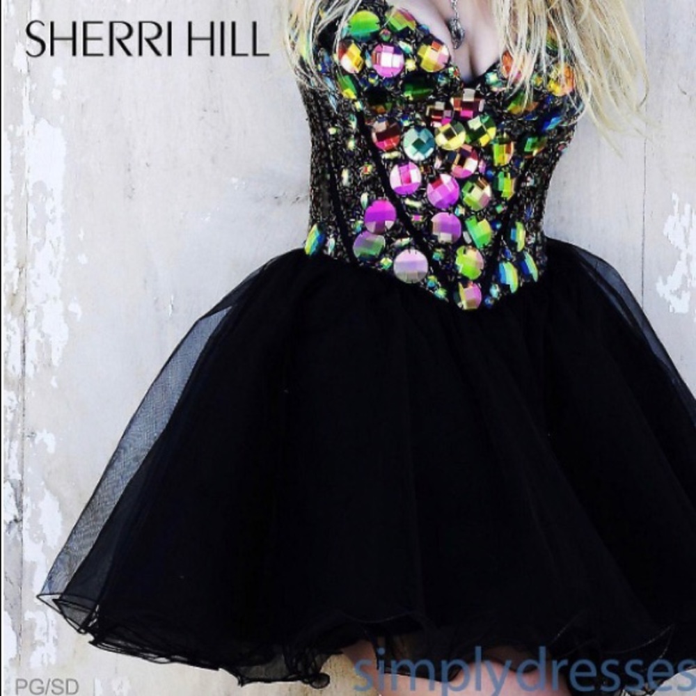 Sherri Hill Black Dress With Multi Colored Beading